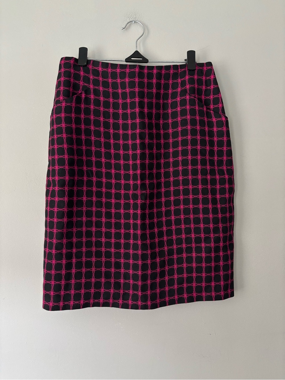 Vintage Whimsygoth Pink & Black Plaid Grunge Wool Punk Retro Midi Skirt XS Small
